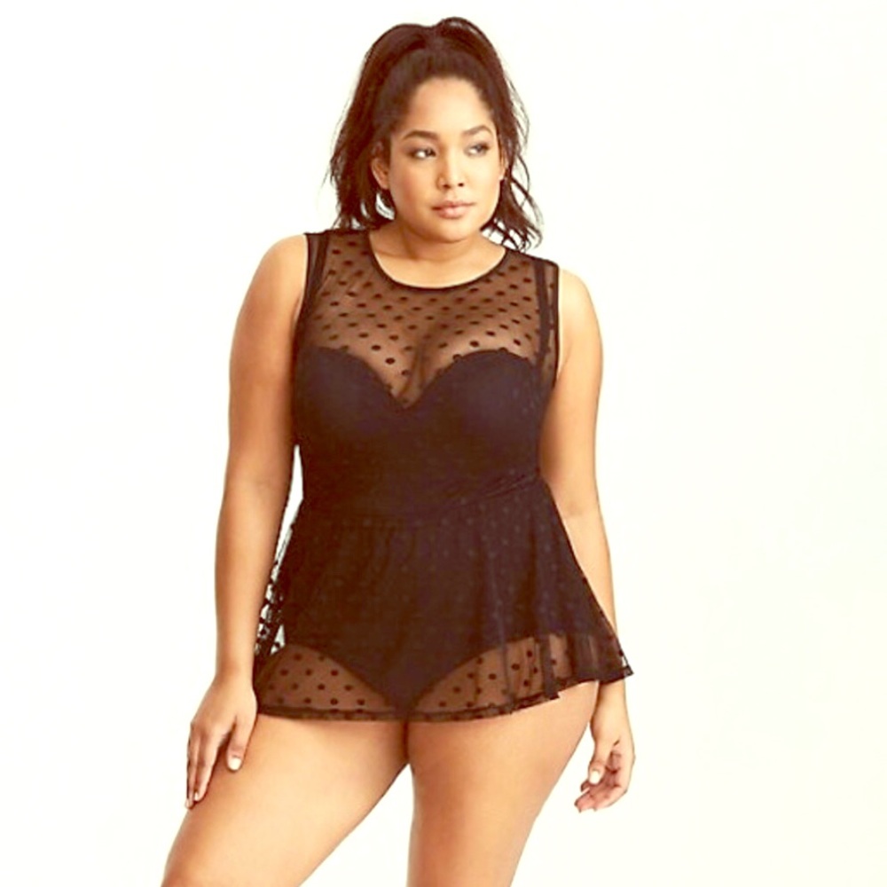Black Polka Dot Mesh Torrid Swimsuit